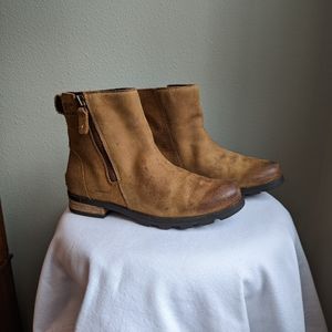 Sorel Emelie Zip Booties Leather Ankle Boots Brown sz 7